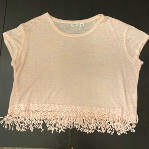 Peach Crop Top w/Lace Hemline
